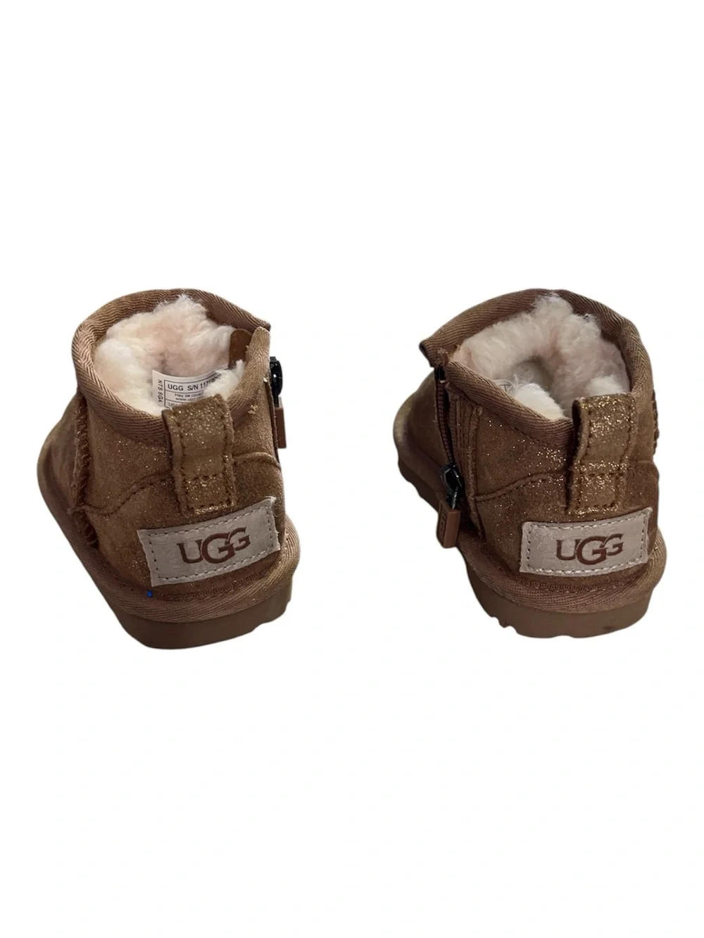 UGG Classic Ultra Mini Dazzle Chestnut Gold Glitter Boots Toddler Size 4T EUC